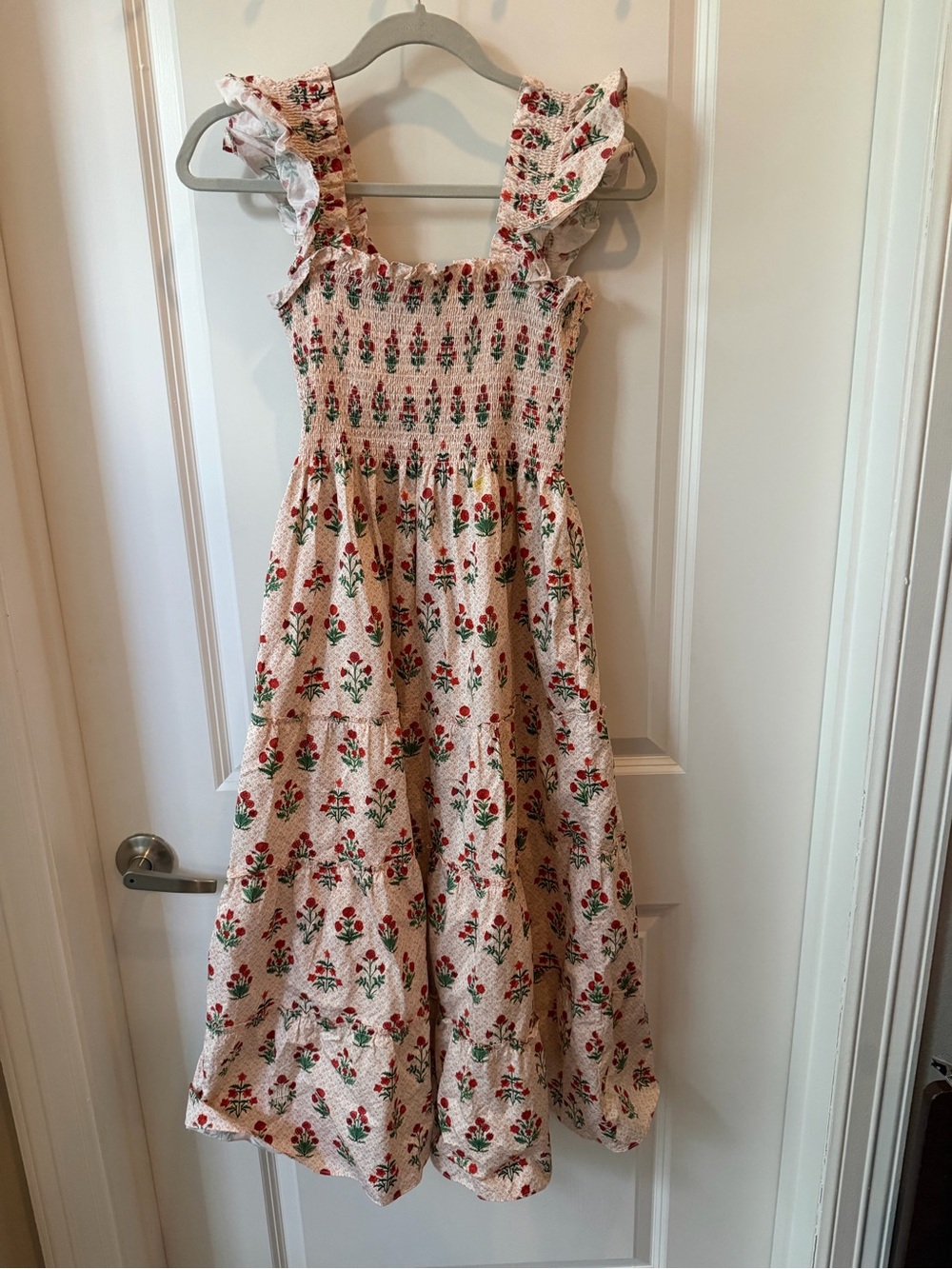 Hill House Cream Dress with Red and Green Floral Print